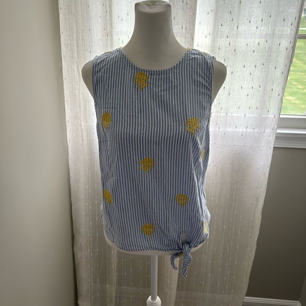 J. Crew Seersucker Cropped Embroidered Tank Top Sz 8